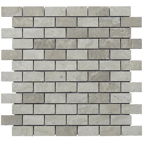 Intrend Tile 1 x 2 in Limestone Mini Brick Pattern Mosaic Grey NS021C